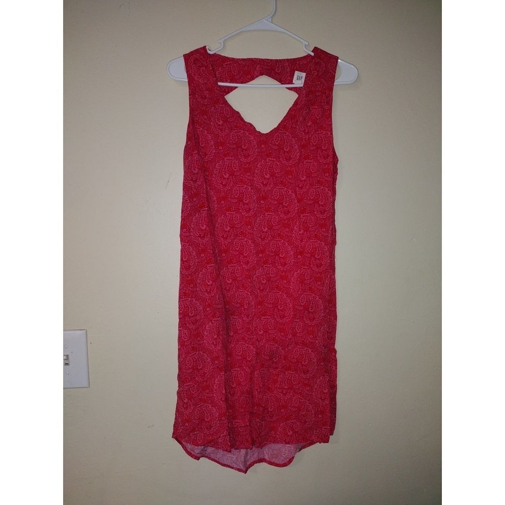 Gap Red Paisley Print Sleeveless V Neck Cutout Back Dress Size S